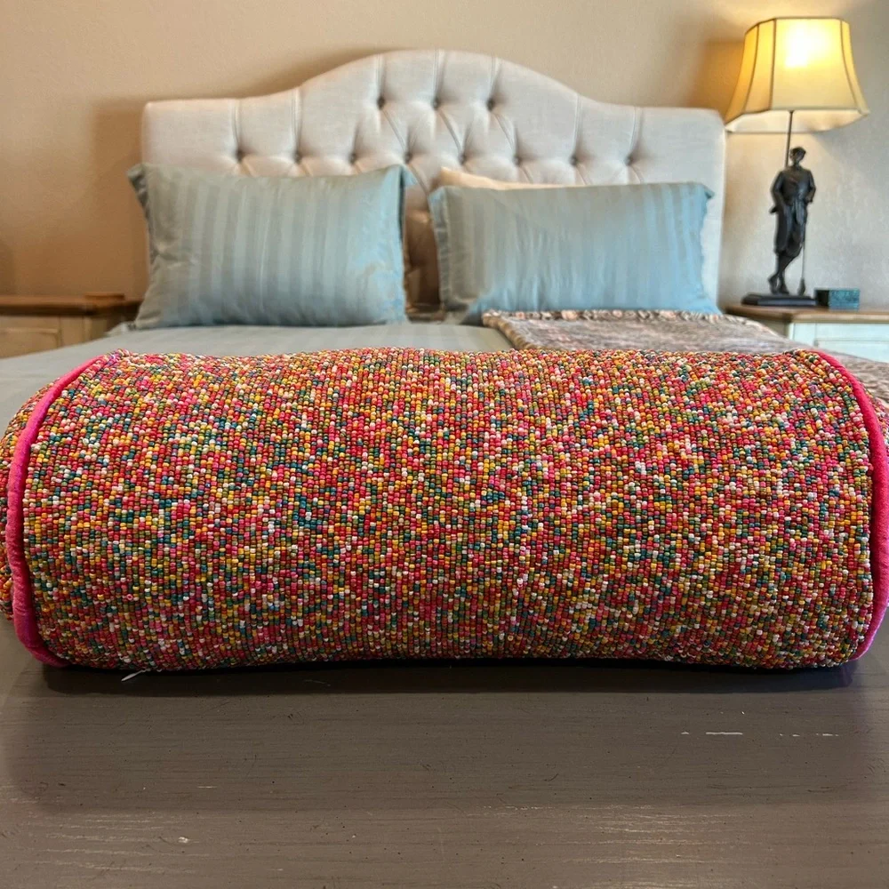 NWT India Colorful Beaded Pillow